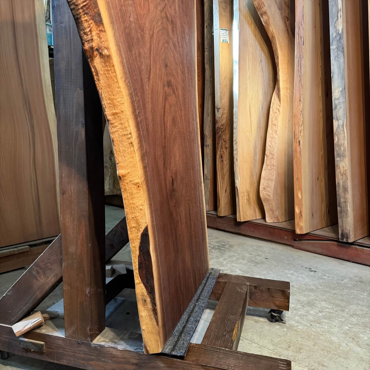 ブラックウォールナット一枚板 1470~1510×600~1030×43㎜【オイル塗装